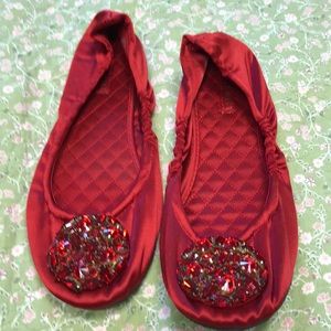 Nine West Celsey Red Satin Ballet Flats